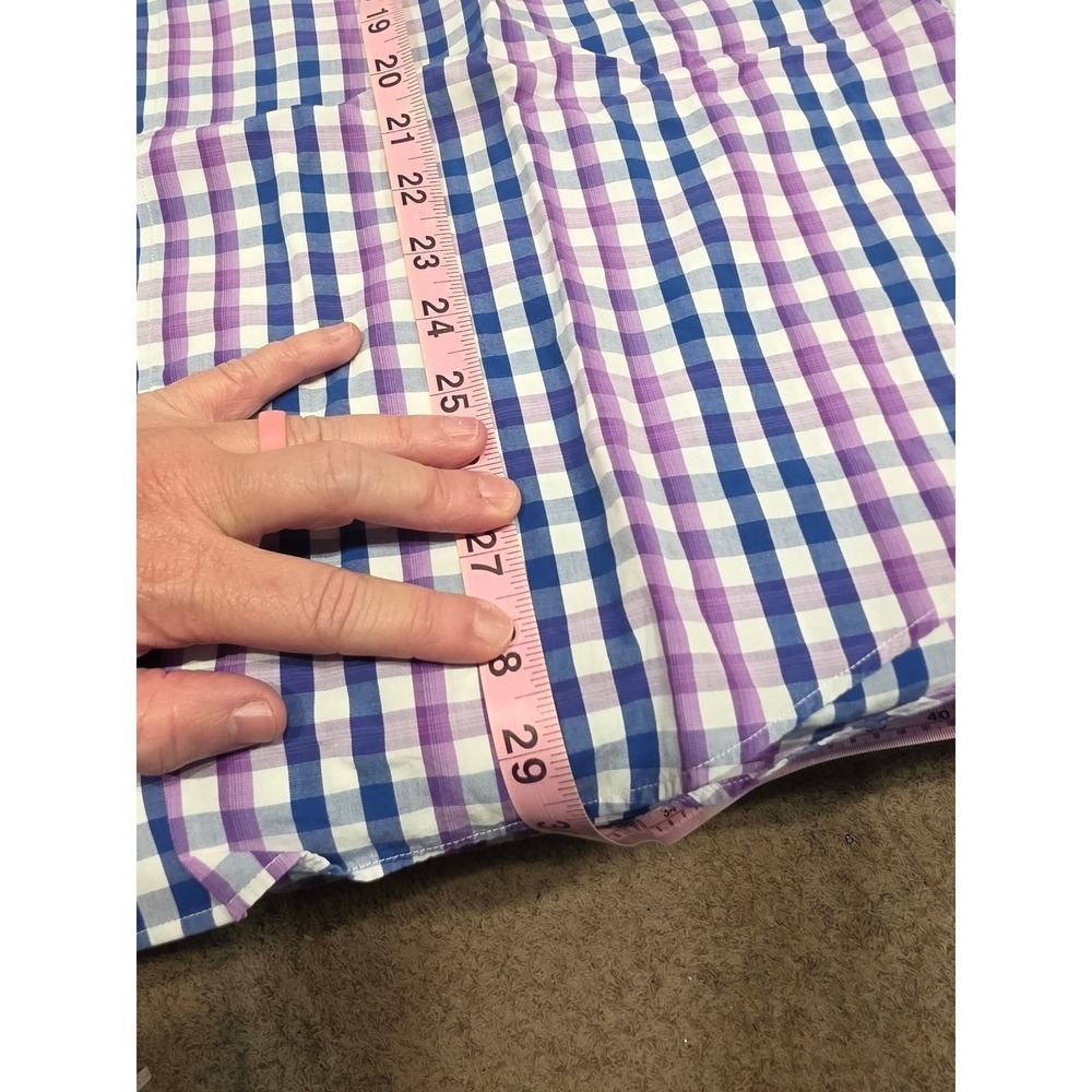 Johnston & Murphy Tailored Fit XL Purple Blue Plaid Long Sleeve Shirt Flip Cuff - Picture 7 of 9